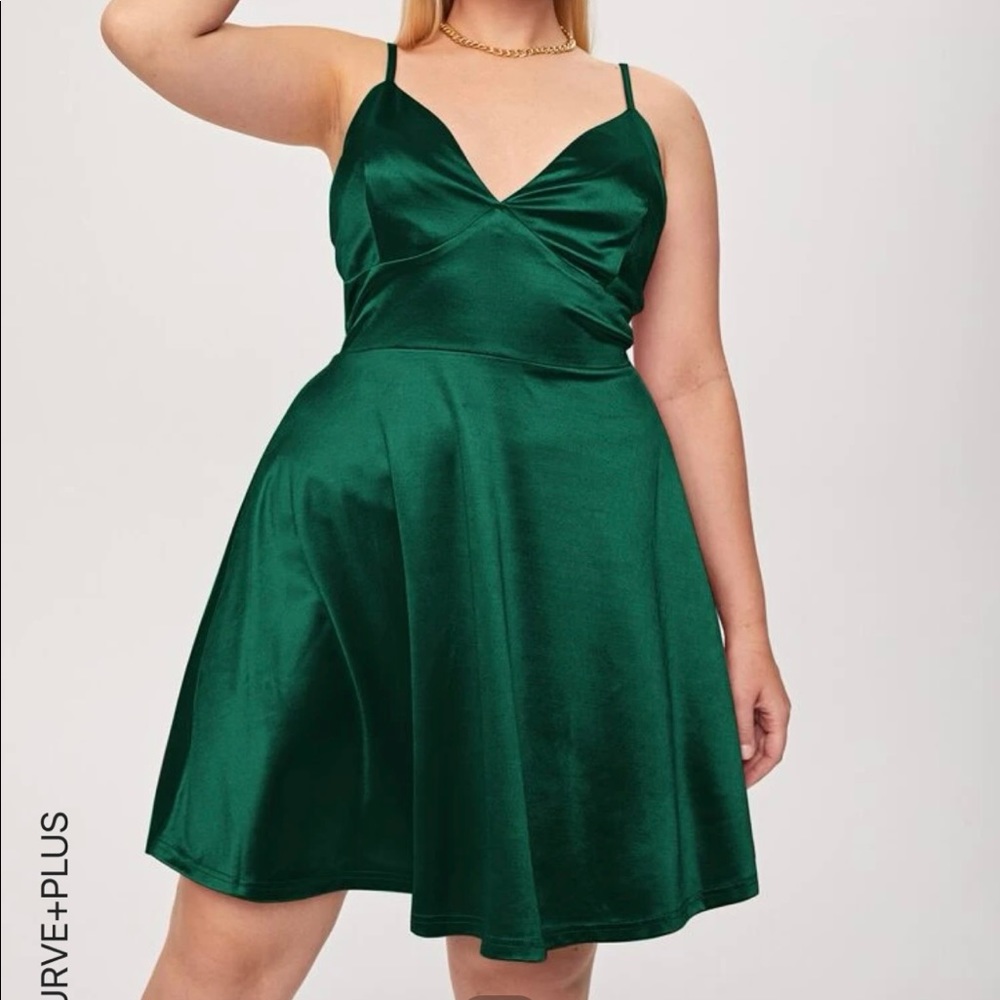 Emerald green satin formal dress